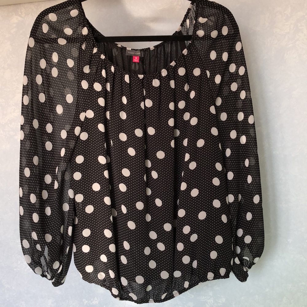 Vince camuto off shoulder blouse, classy black and white polka dots